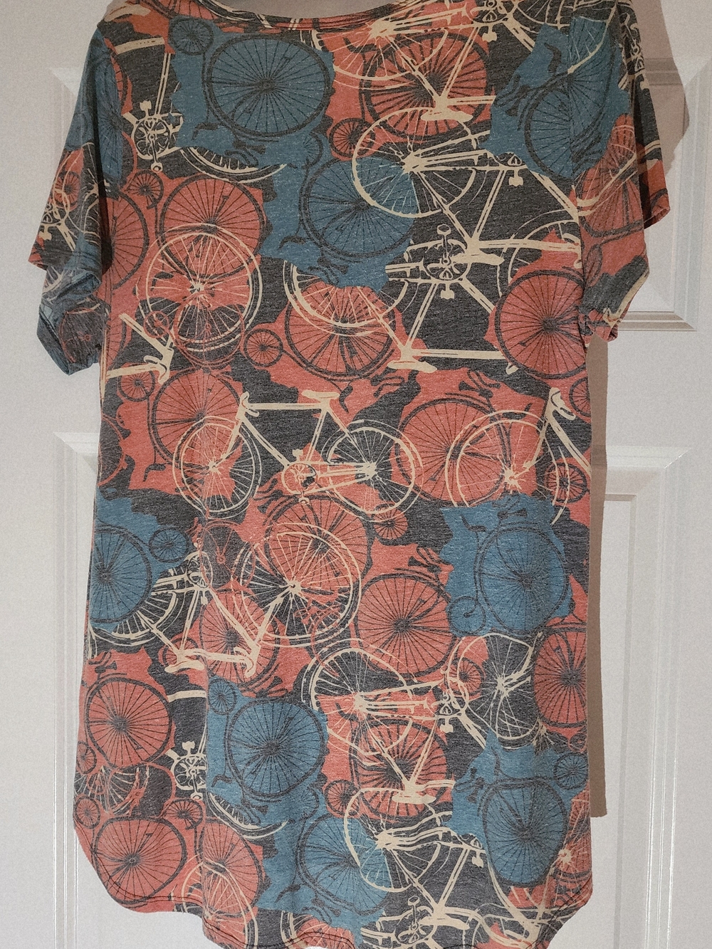 LuLaRoe Bicycle Print Tunic Top - Coral, Teal, Cream